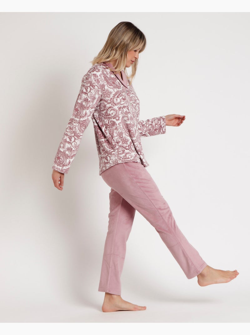 Pyjama ouvert en velours et cachemire à manches longues pour femme ADMAS CLASSIC Rose clair - Kiabi