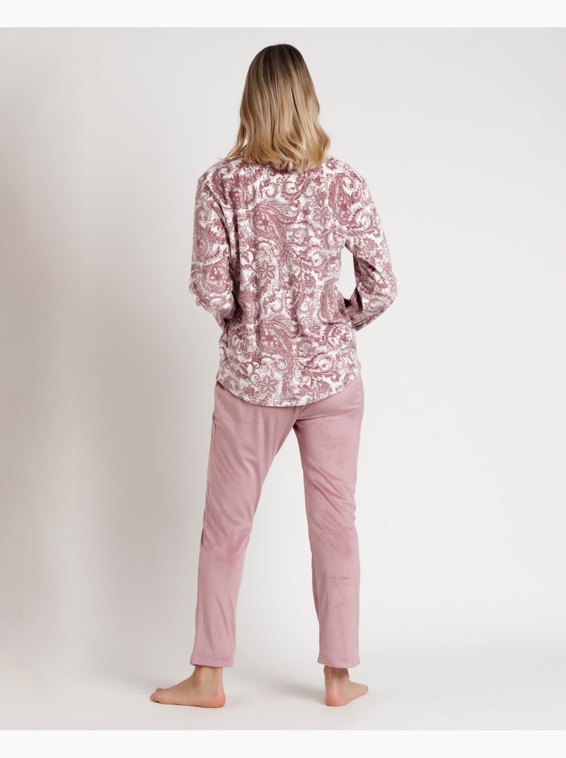Pyjama ouvert en velours et cachemire à manches longues pour femme ADMAS CLASSIC Rose clair - Kiabi