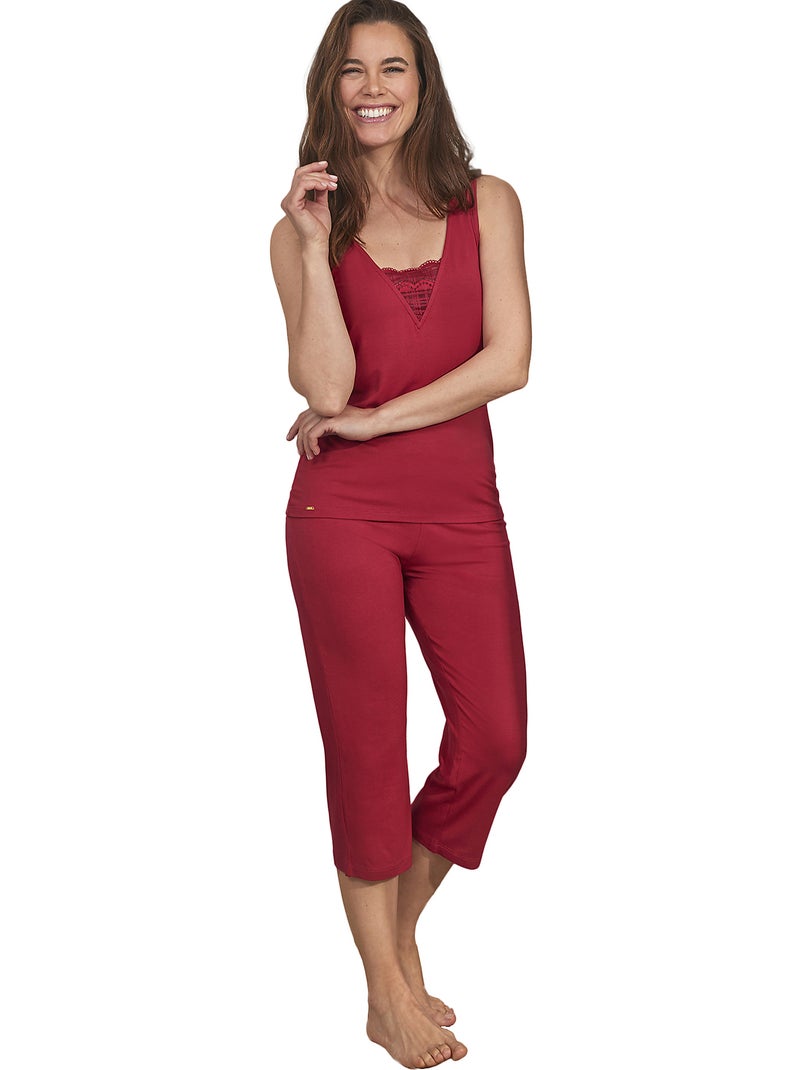 Pyjama pantacourt débardeur Alicia Rouge - Kiabi
