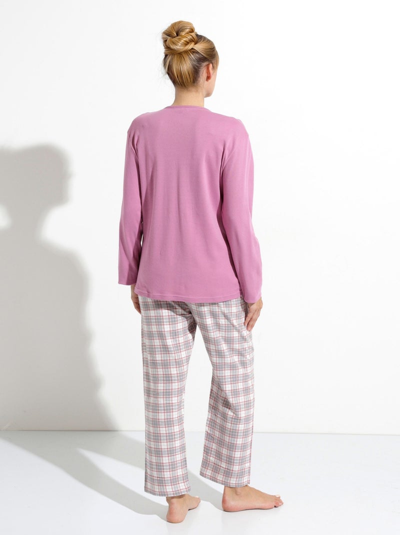 Pyjama pantalon chaud coton flanelle carreaux - Afibel Violet - Kiabi