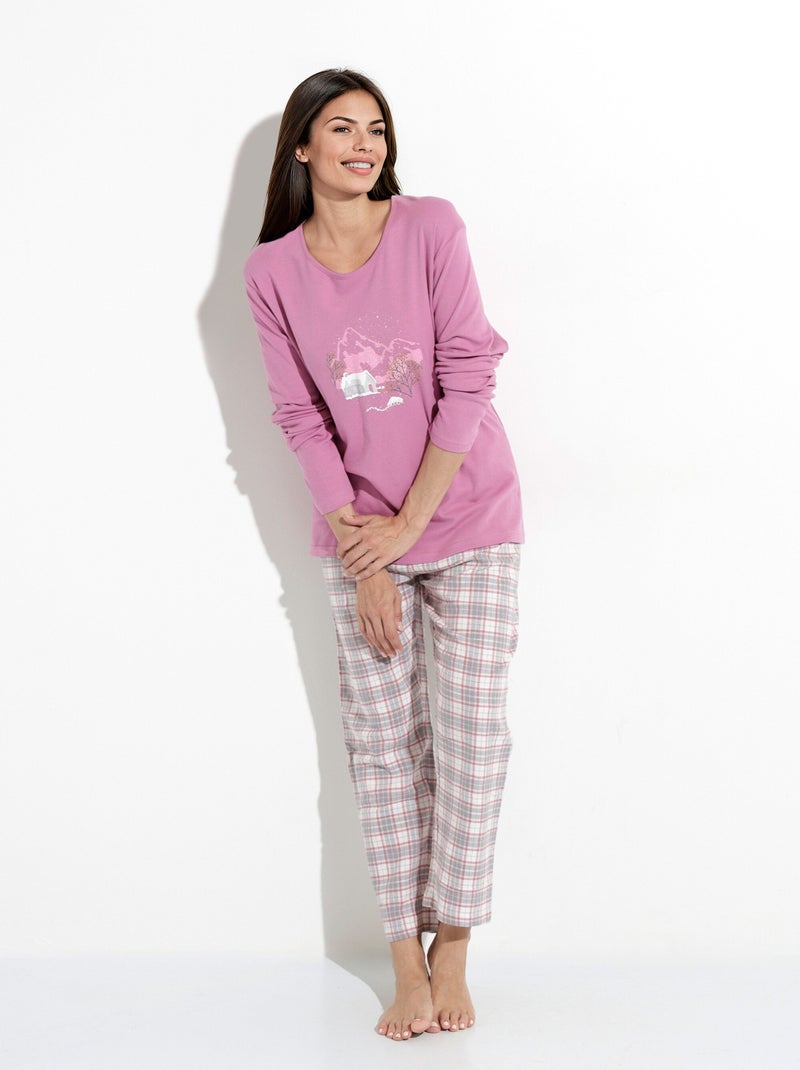 Pyjama pantalon chaud coton flanelle carreaux - Afibel Violet - Kiabi