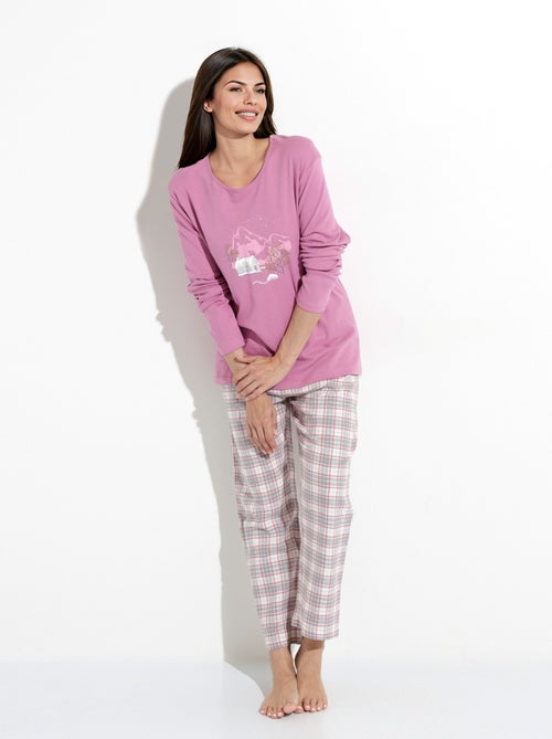 Pyjama pantalon chaud coton flanelle carreaux - Kiabi