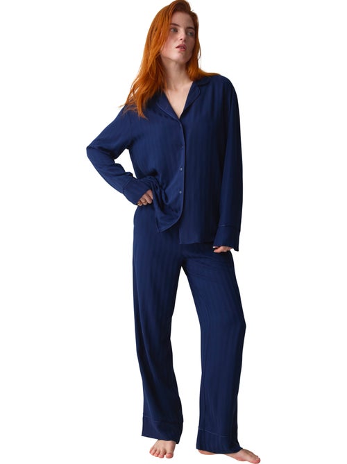 Pyjama pantalon chemise amourette jacquard - Kiabi