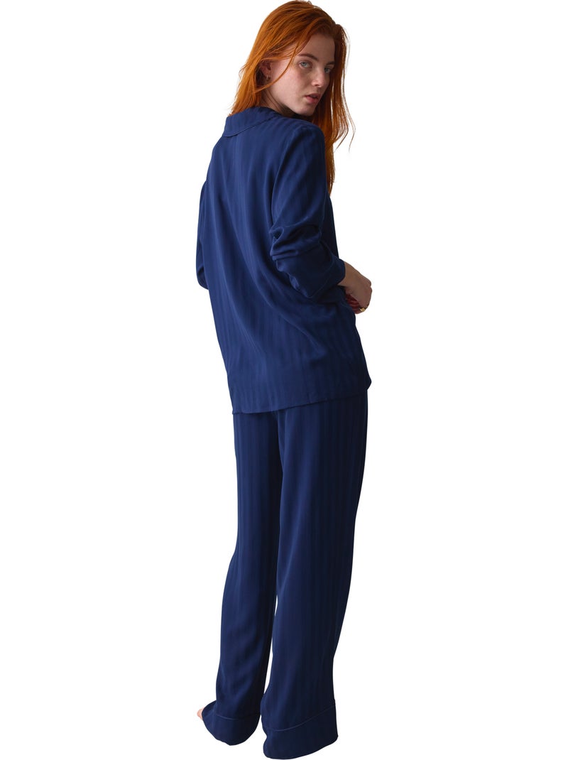 Pyjama pantalon chemise amourette jacquard Bleu - Kiabi
