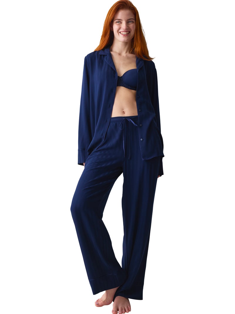 Pyjama pantalon chemise amourette jacquard Bleu - Kiabi