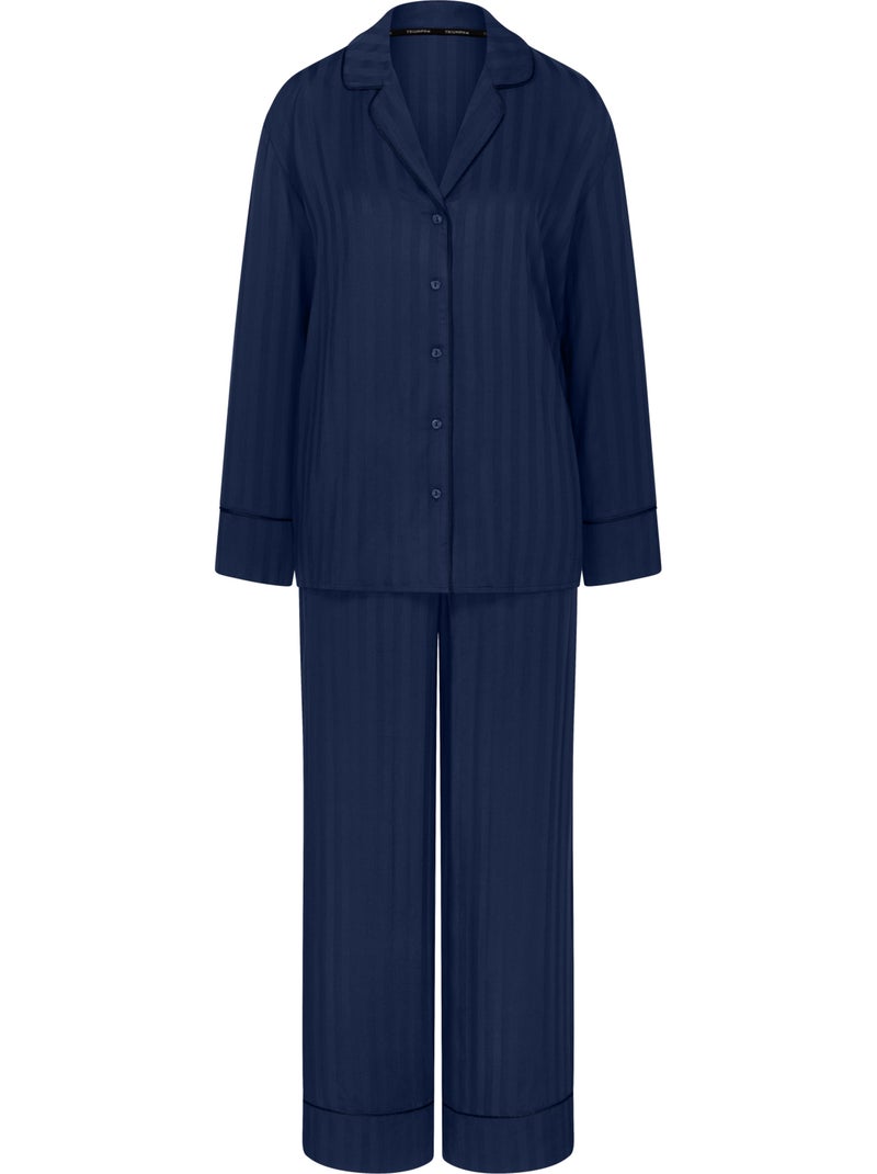 Pyjama pantalon chemise amourette jacquard Bleu - Kiabi