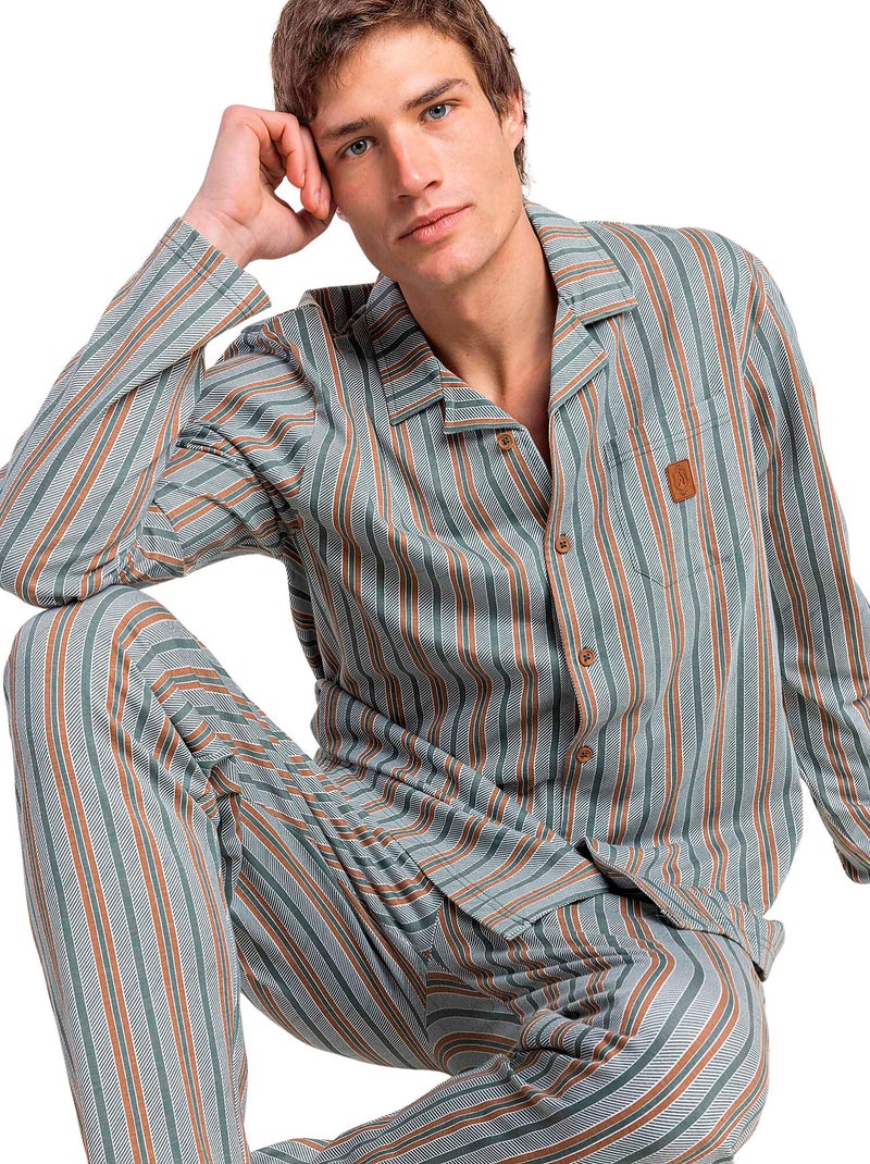Pyjama pantalon chemise manches longues caribou Vert - Kiabi