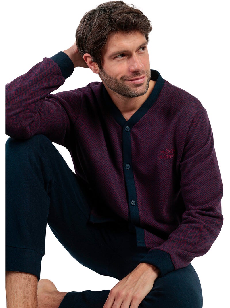 Pyjama pantalon chemise manches longues Claret Bordeaux - Kiabi