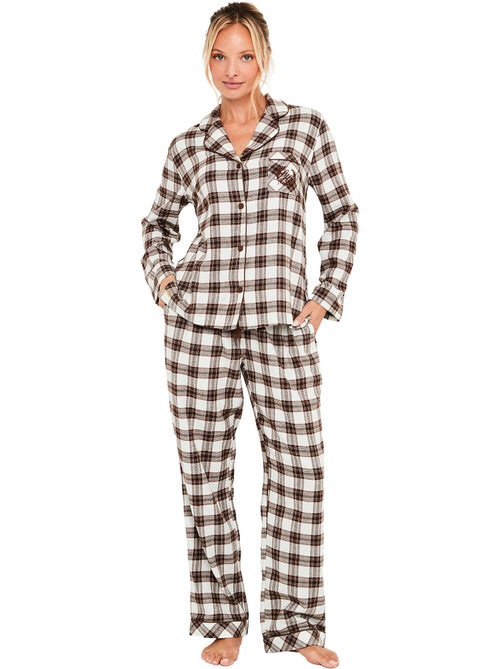 Pyjama pantalon chemise manches longues classic cocoa - Kiabi Pyjama pantalon chemise manches longues classic cocoa - Kiabi
