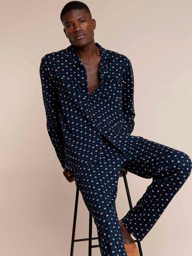 Pyjama pantalon chemise manches longues Classic Tie Bleu marine - Kiabi