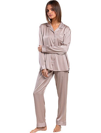 Pyjama pantalon chemise manches longues crystal satin