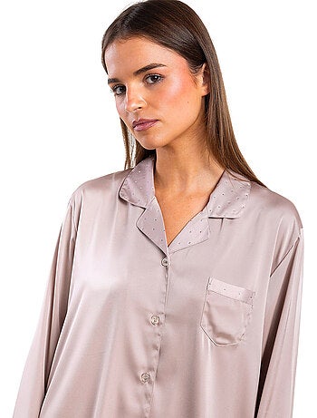 Pyjama pantalon chemise manches longues crystal satin