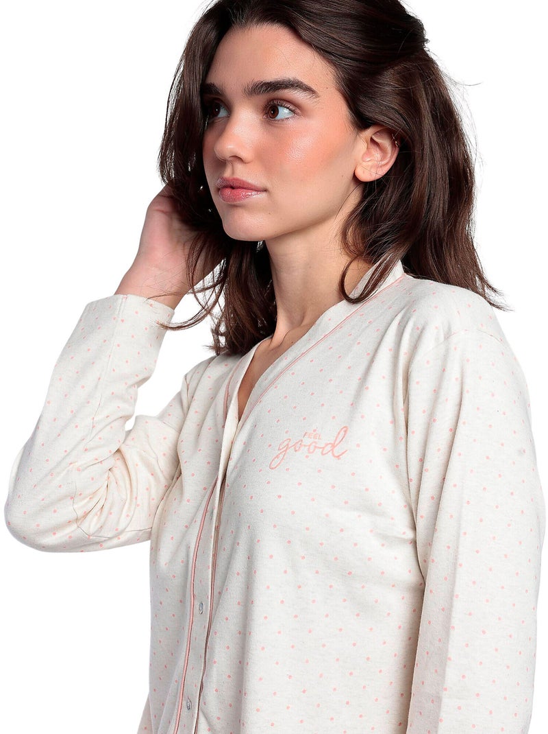 Pyjama pantalon chemise manches longues Dots And Flowers Ecru - Kiabi