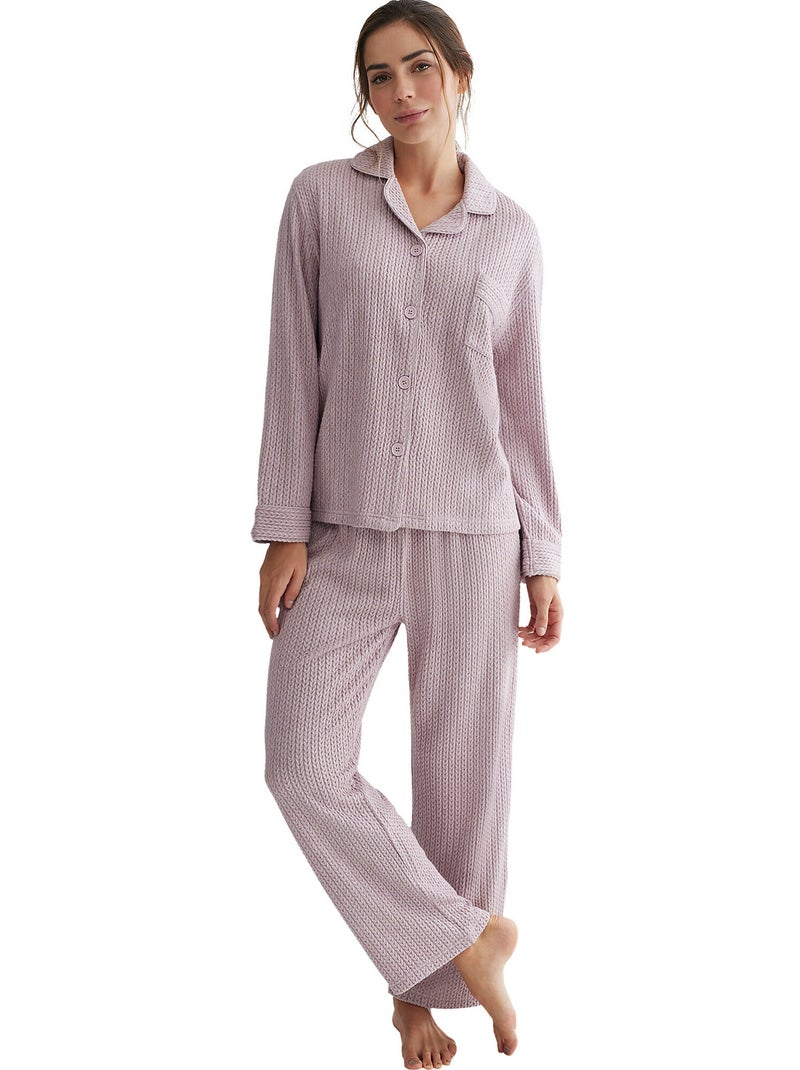 Pyjama pantalon chemise manches longues Espiga Rose - Kiabi