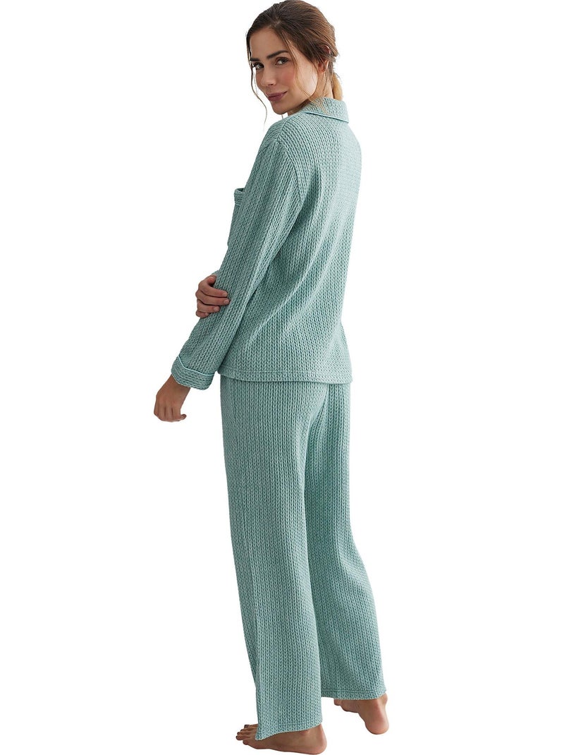 Pyjama pantalon chemise manches longues Espiga Vert - Kiabi