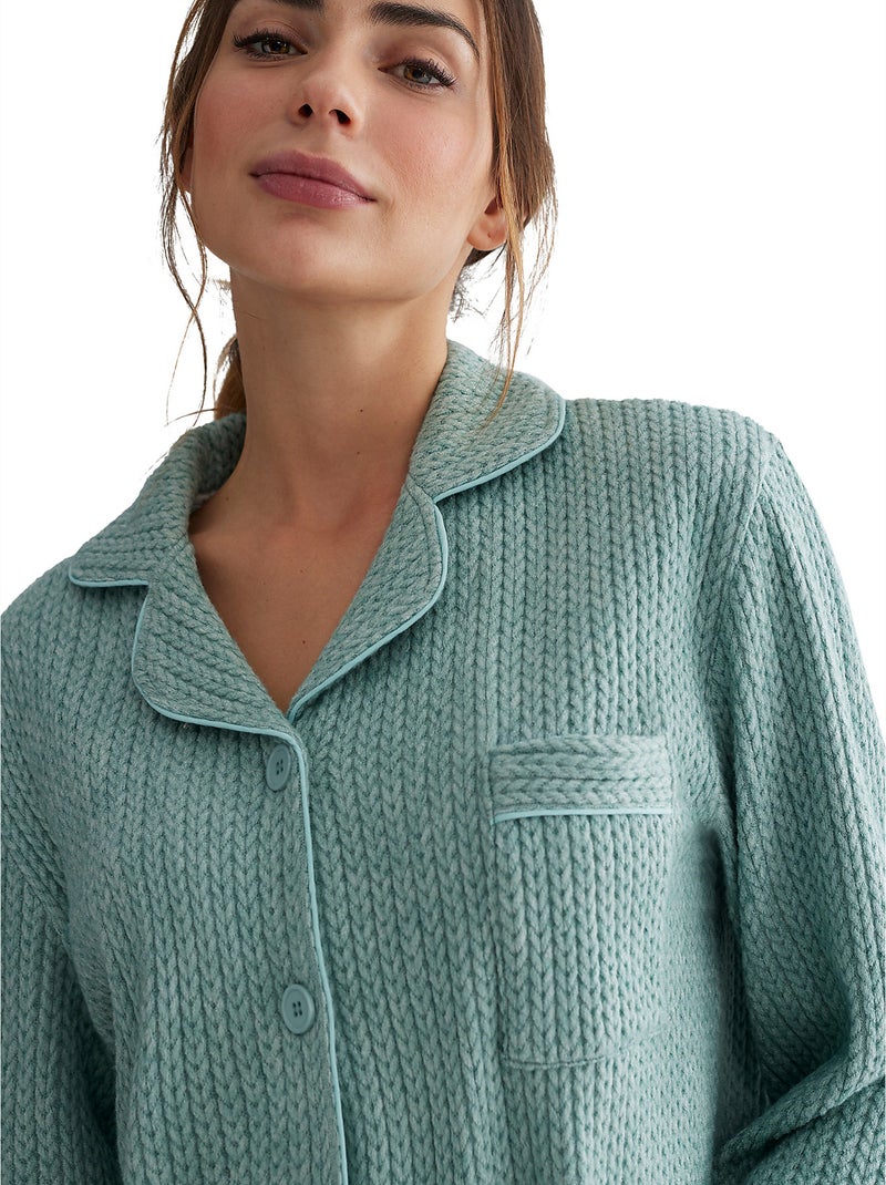 Pyjama pantalon chemise manches longues Espiga Vert - Kiabi