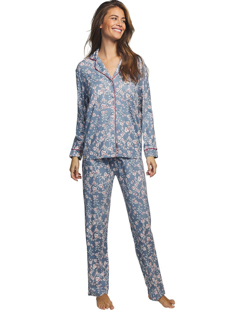 Pyjama pantalon chemise manches longues Liberty Bleu - Kiabi