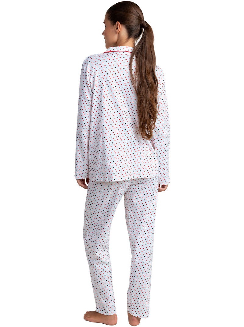 Pyjama pantalon chemise manches longues love hearts Rouge - Kiabi