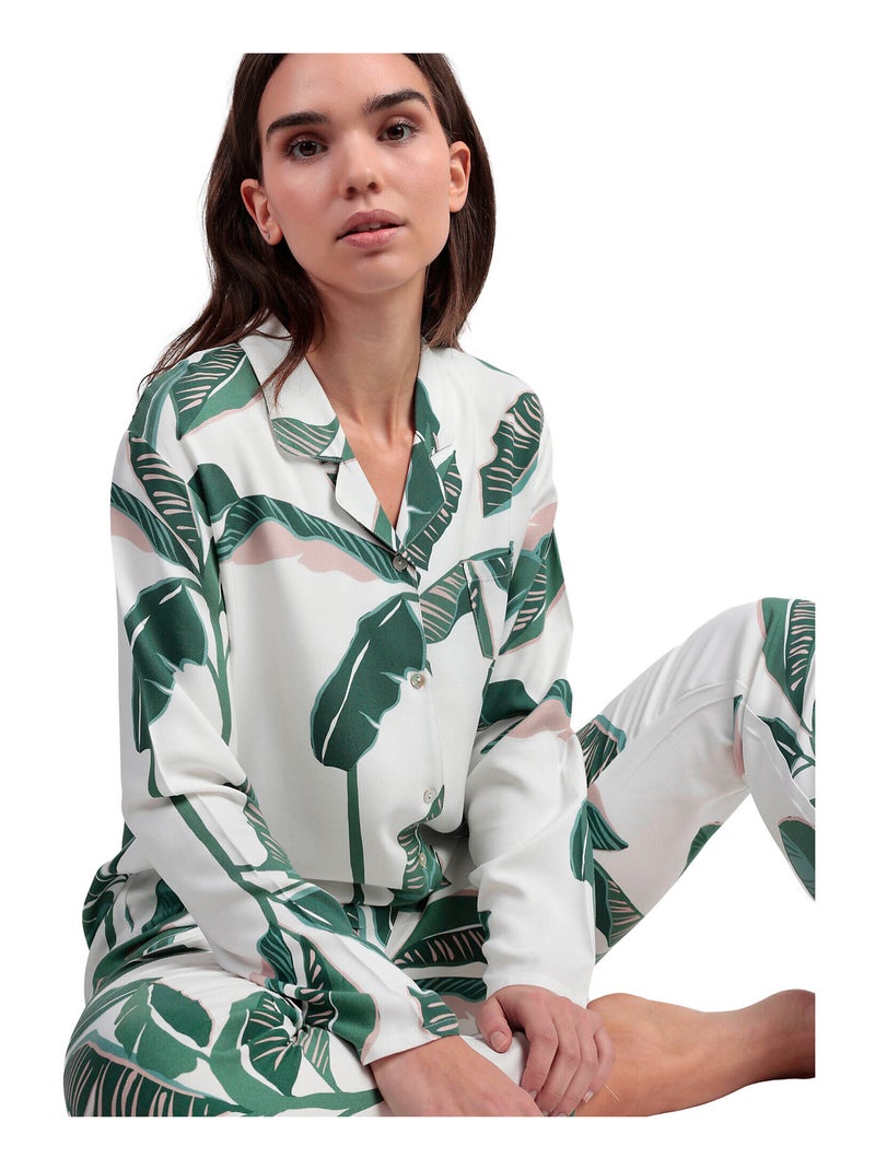 Pyjama pantalon chemise manches longues Luxury Leaves Vert - Kiabi