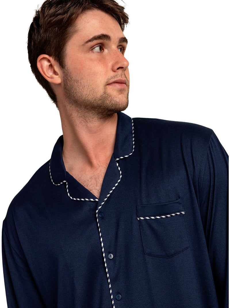 Pyjama pantalon chemise manches longues luxury pearl Bleu marine - Kiabi