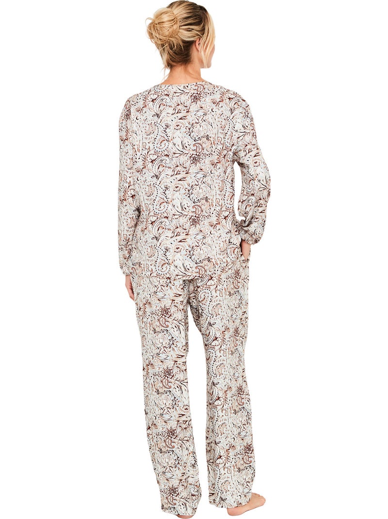 Pyjama pantalon chemise manches longues natural paisley Bleu ciel - Kiabi