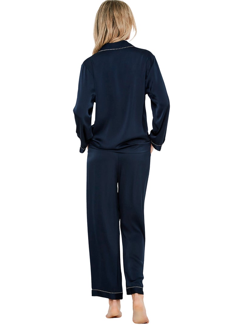 Pyjama pantalon chemise manches longues one gloss Bleu marine - Kiabi