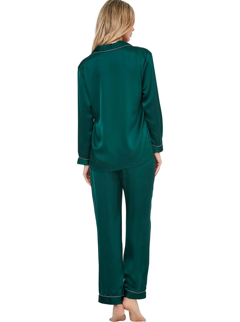 Pyjama pantalon chemise manches longues one gloss Vert - Kiabi