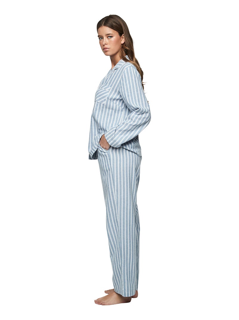 Pyjama pantalon chemise manches longues P105 OXFORD Bleu - Kiabi