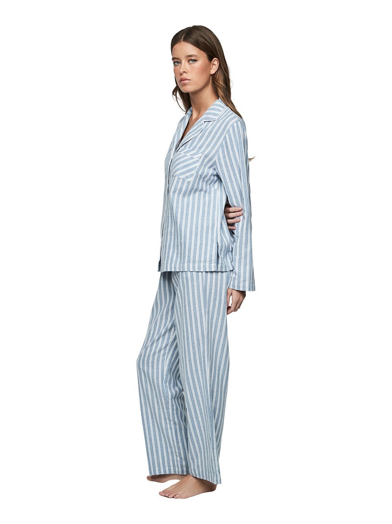 Pyjama pantalon chemise manches longues P105 OXFORD Bleu - Kiabi