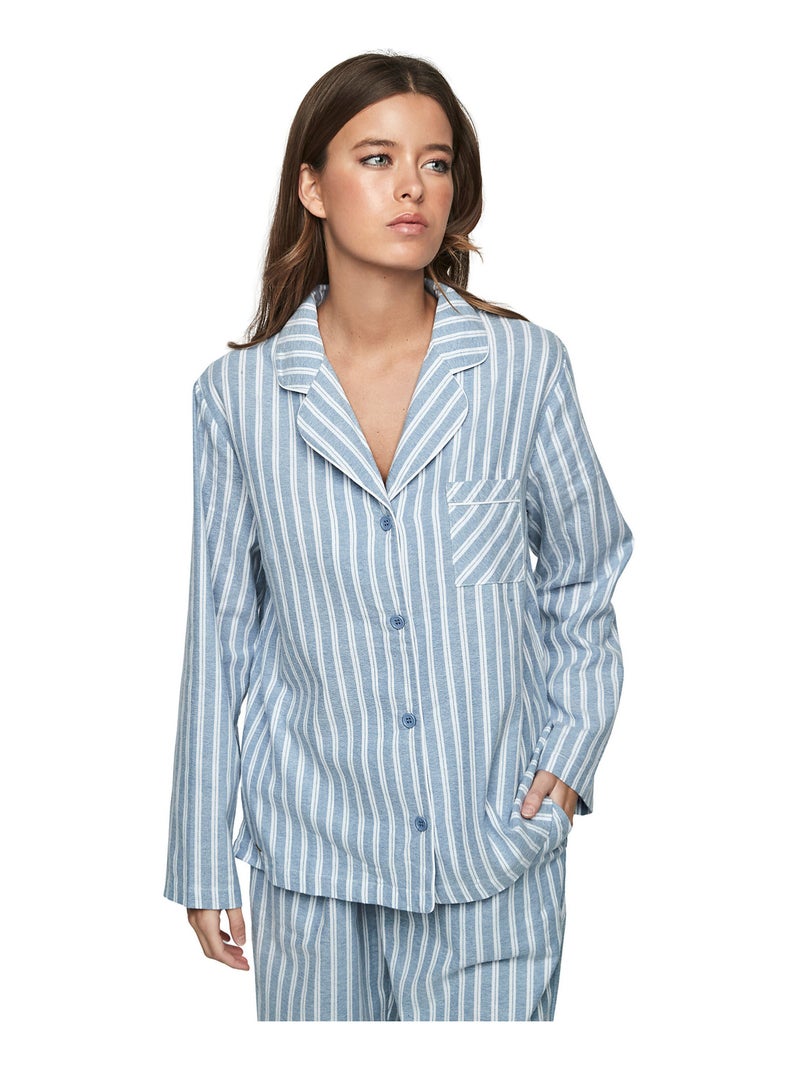 Pyjama pantalon chemise manches longues P105 OXFORD Bleu - Kiabi