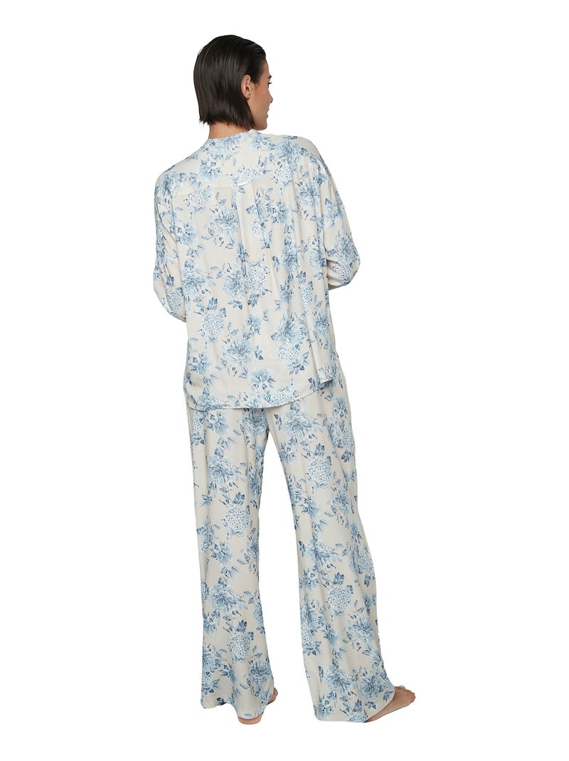 Pyjama pantalon chemise manches longues P107 JARDINS SECRETS Bleu - Kiabi