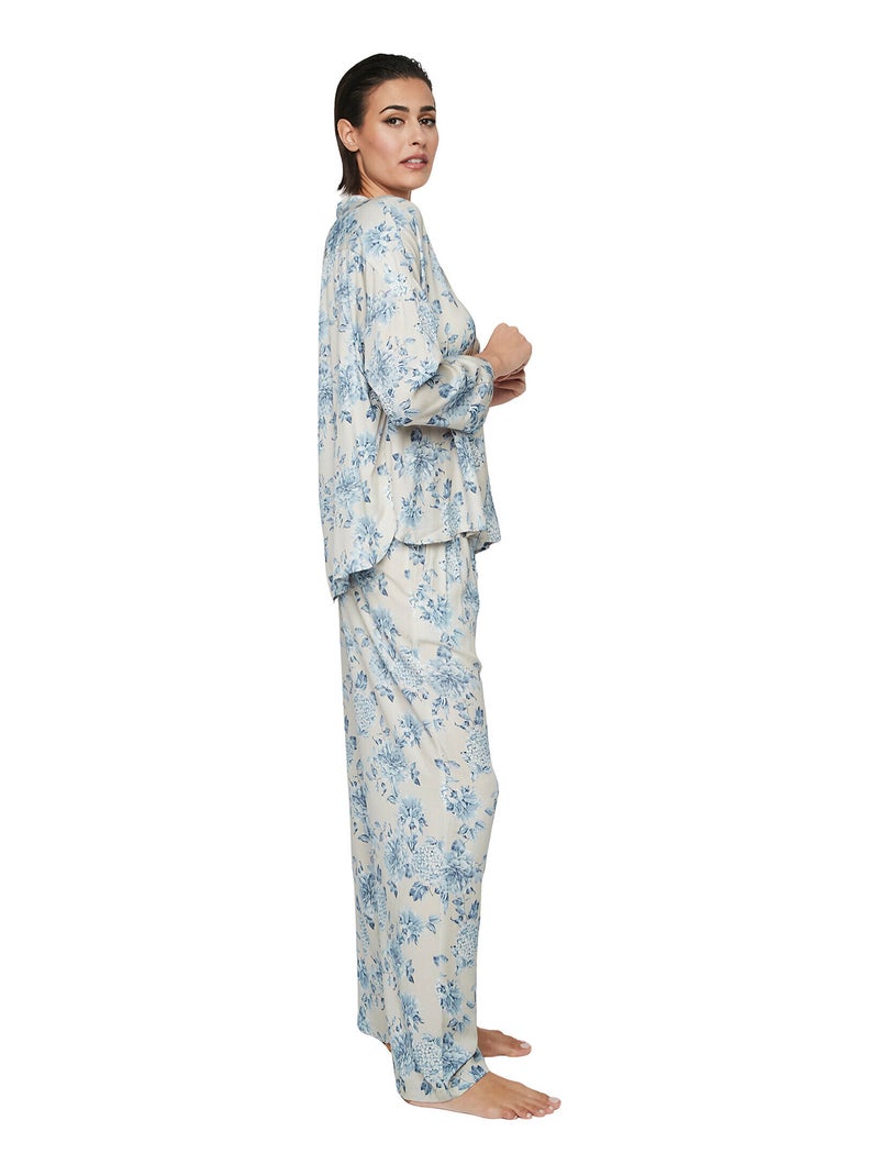 Pyjama pantalon chemise manches longues P107 JARDINS SECRETS Bleu - Kiabi