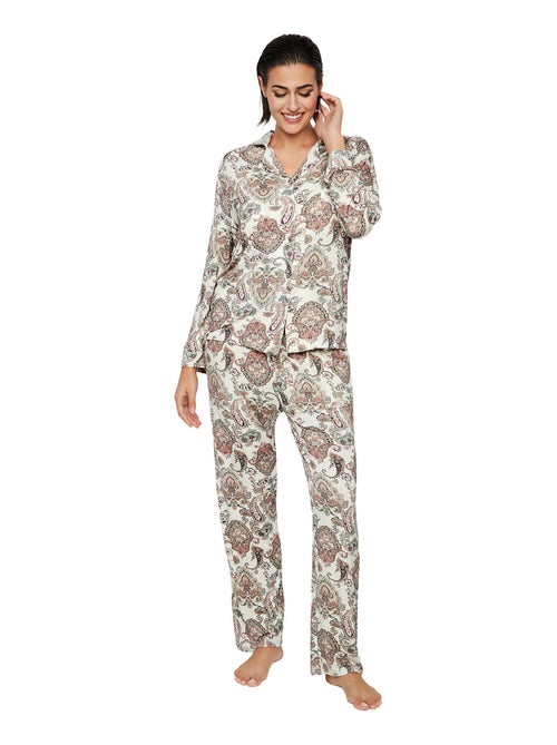 Pyjama pantalon chemise manches longues P109 CACHEMIRE BAMBOO - Kiabi