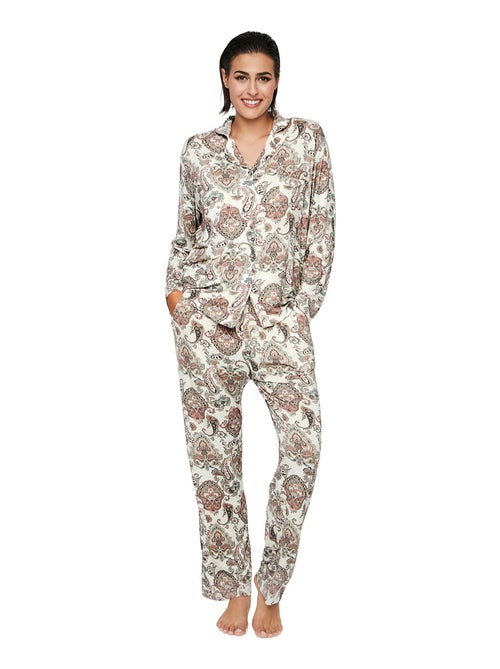 Pyjama pantalon chemise manches longues P109 CACHEMIRE BAMBOO - Kiabi