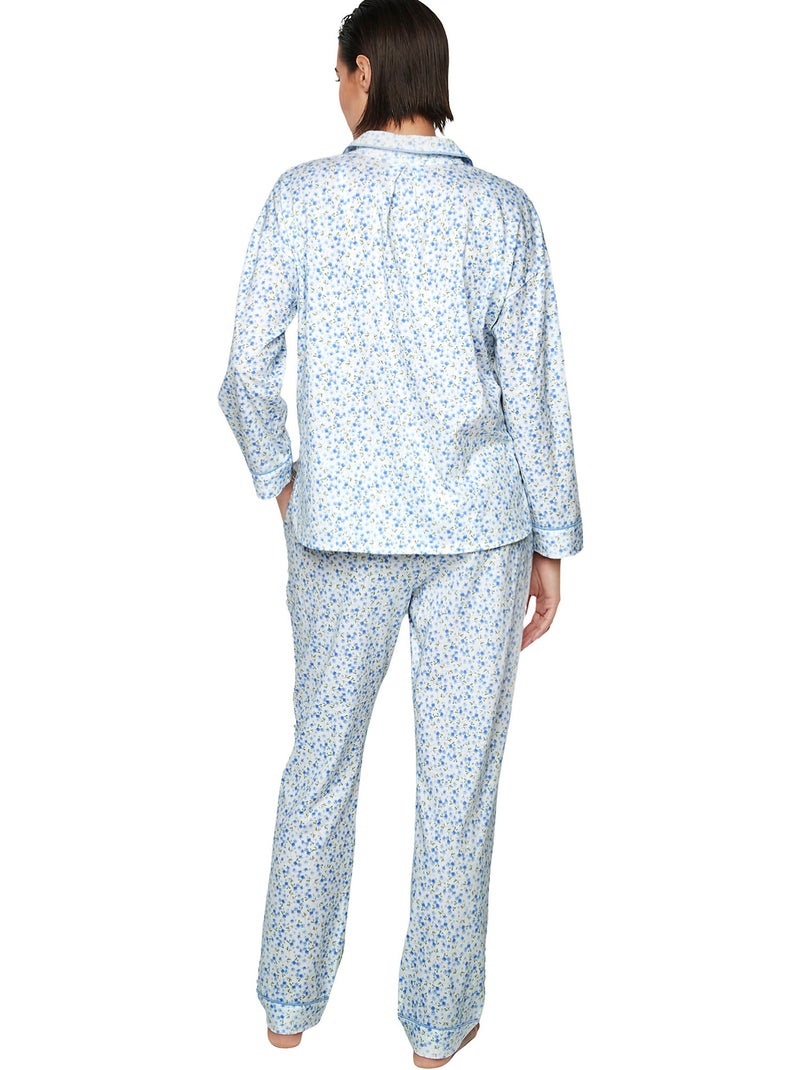 Pyjama pantalon chemise manches longues P111 PREPPY FLOWERS Bleu - Kiabi