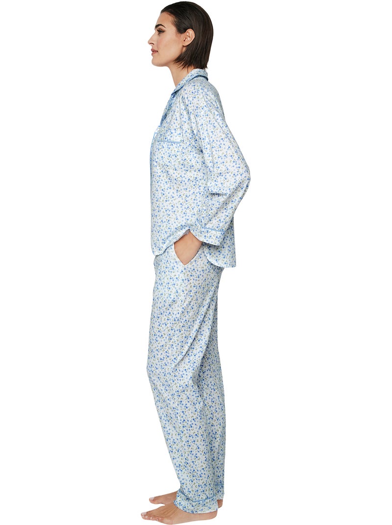 Pyjama pantalon chemise manches longues P111 PREPPY FLOWERS Bleu - Kiabi