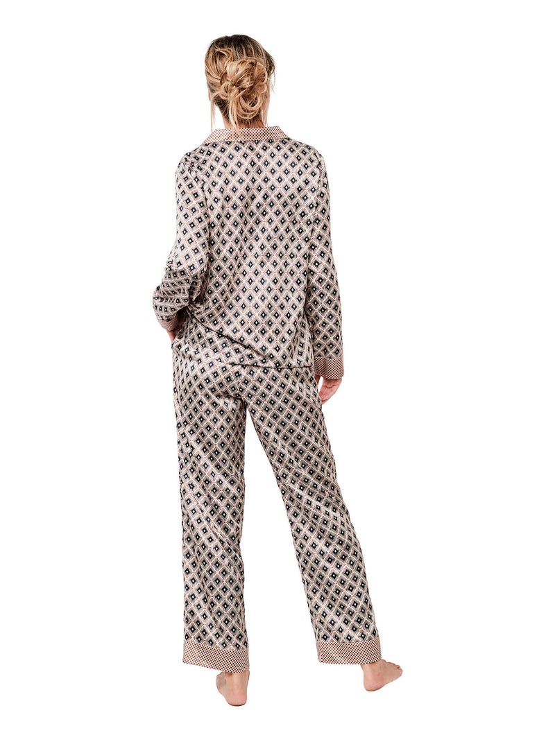 Pyjama pantalon chemise manches longues P116 SATIN SUBLIME Marron - Kiabi