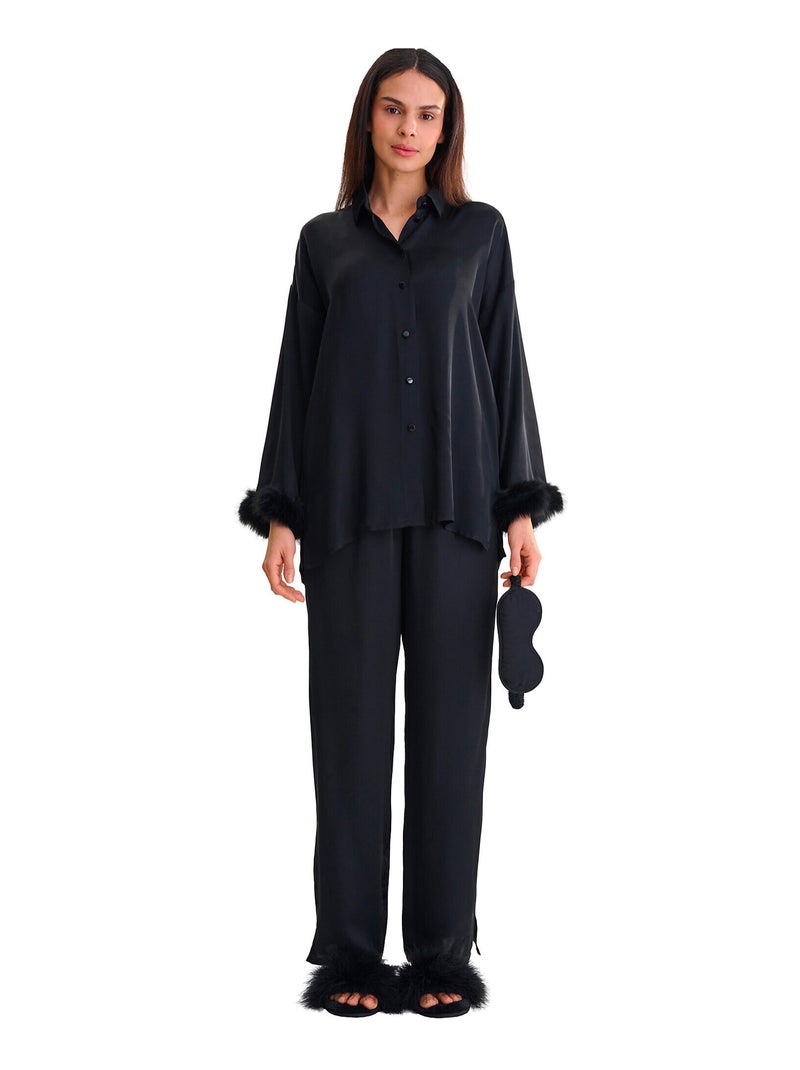 Pyjama pantalon chemise manches longues PASSION Noir - Kiabi