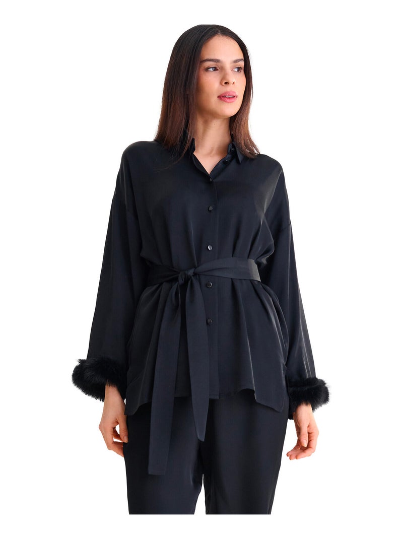 Pyjama pantalon chemise manches longues PASSION Noir - Kiabi