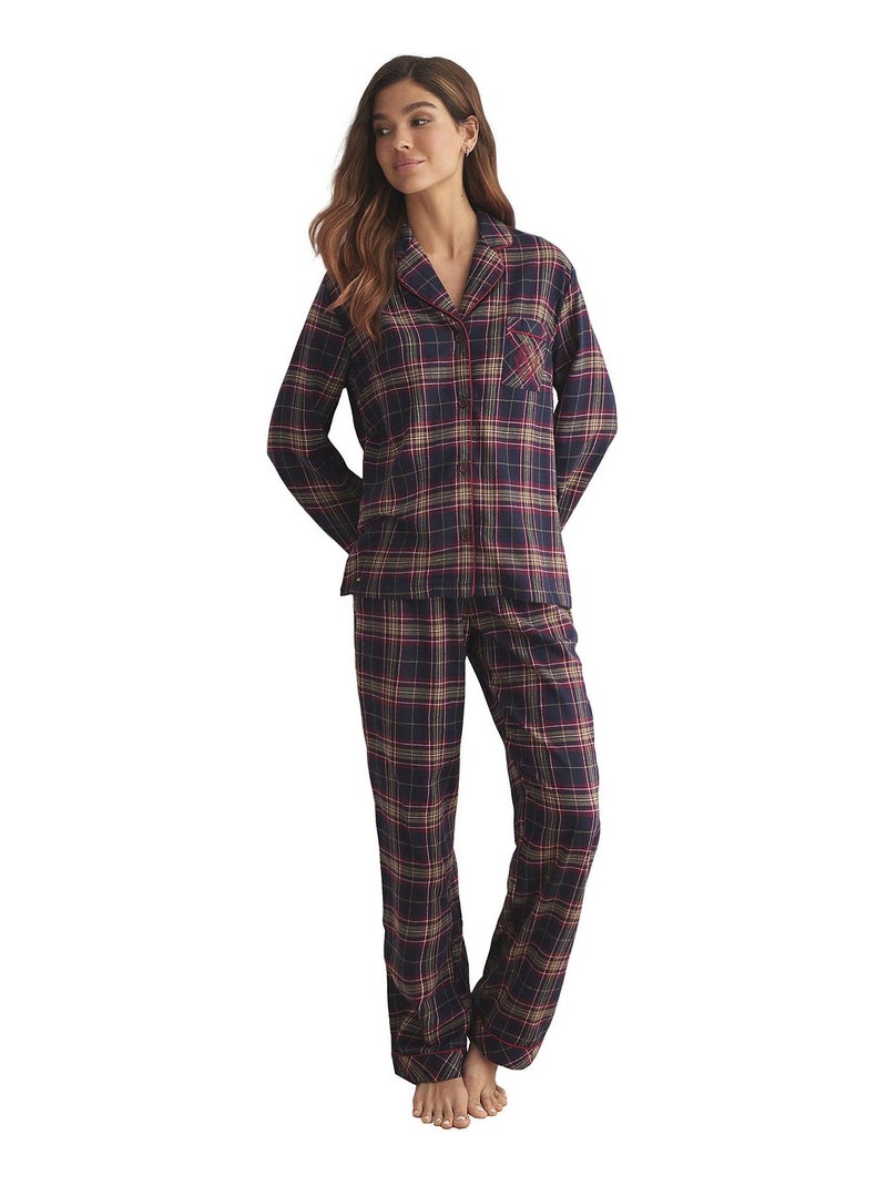 Pyjama pantalon chemise manches longues PLAID Bordeaux - Kiabi