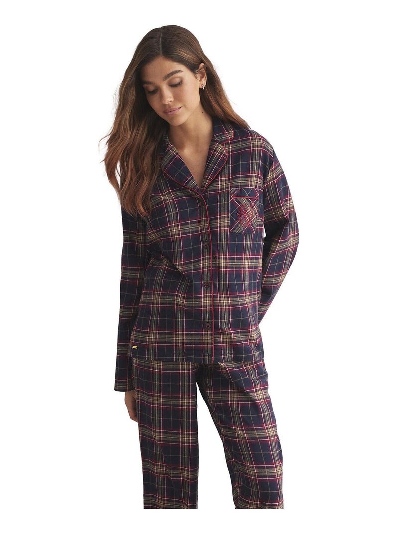 Pyjama pantalon chemise manches longues PLAID Bordeaux - Kiabi