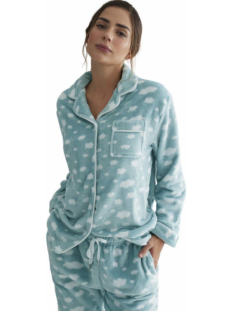 Pyjama pantalon chemise manches longues Polar Joven Vert - Kiabi