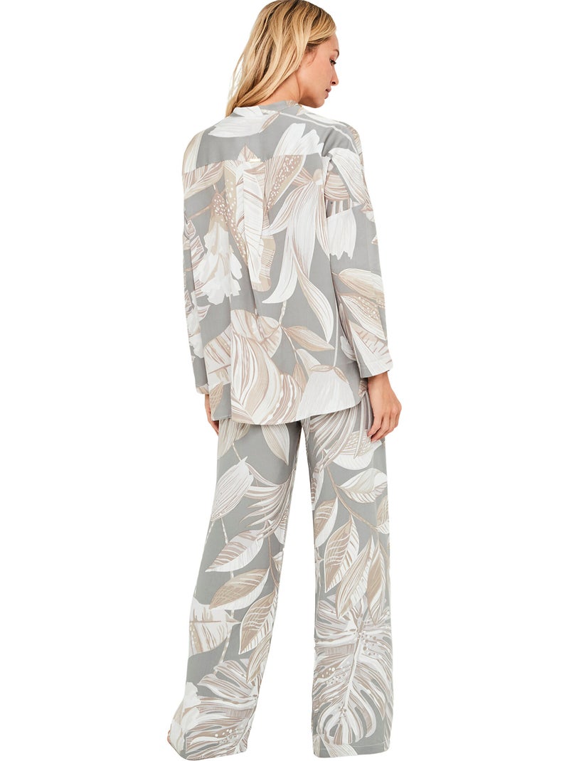 Pyjama pantalon chemise manches longues premium drape Gris - Kiabi