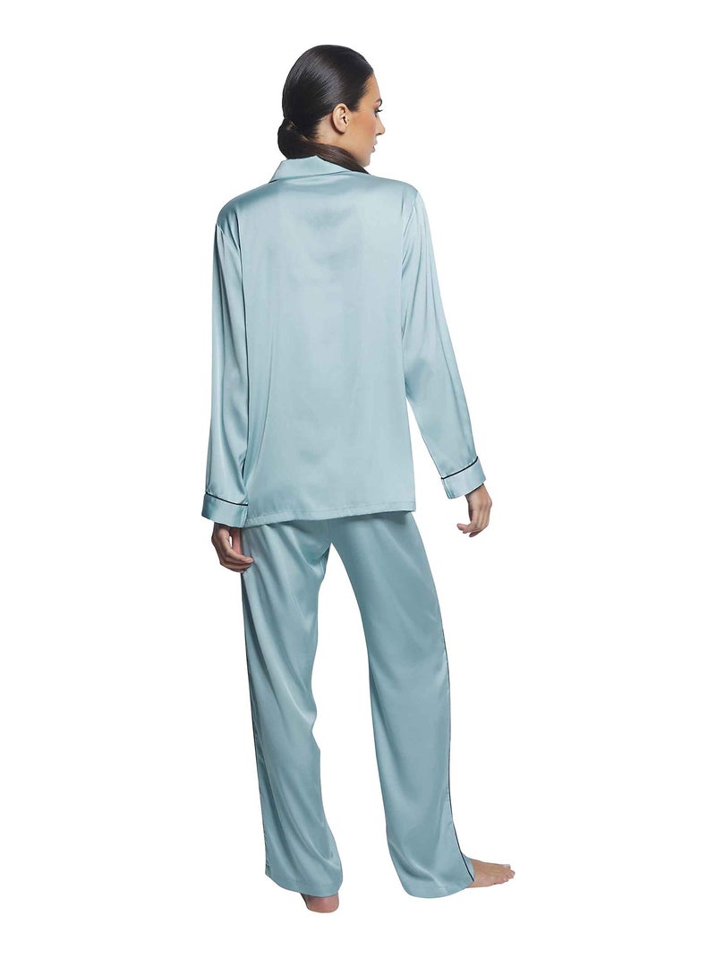 Pyjama pantalon chemise manches longues Satin Vert - Kiabi