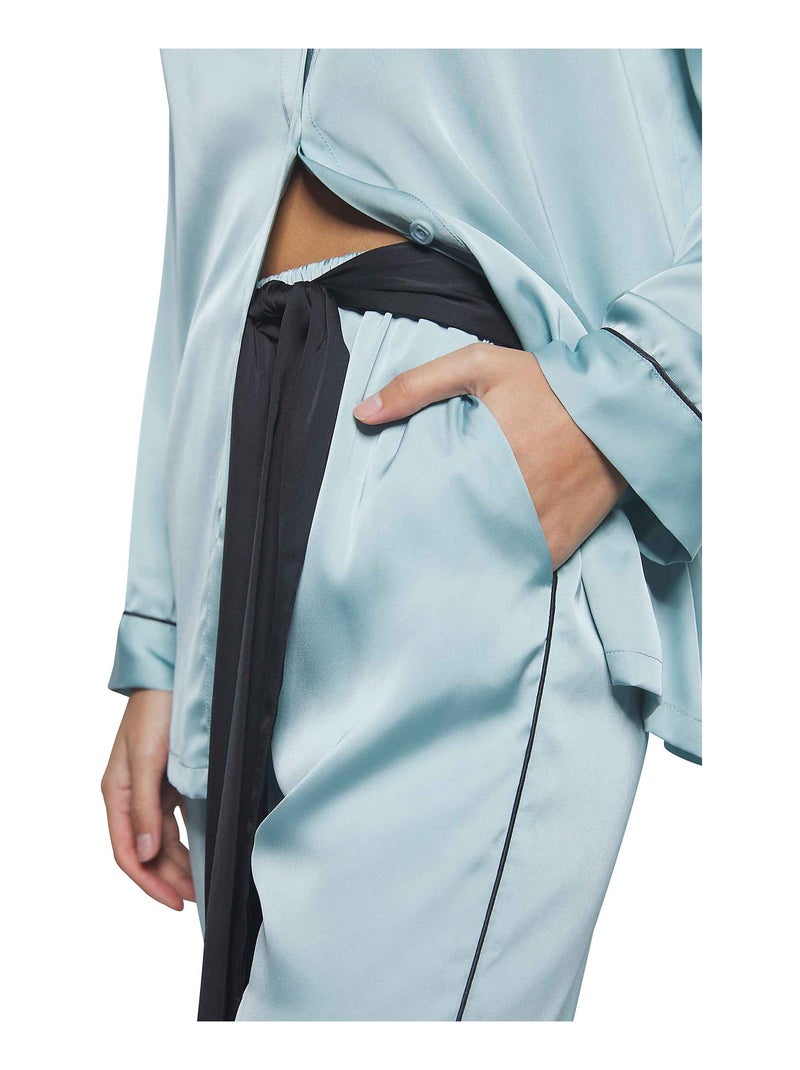 Pyjama pantalon chemise manches longues Satin Vert - Kiabi