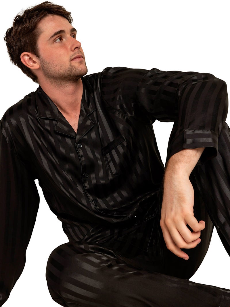 Pyjama pantalon chemise manches longues say yes Noir - Kiabi