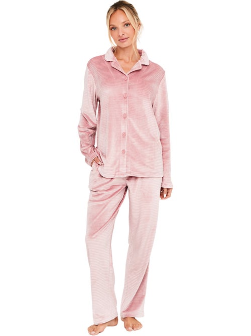Pyjama pantalon chemise manches longues soft waffle - Kiabi Pyjama pantalon chemise manches longues soft waffle - Kiabi