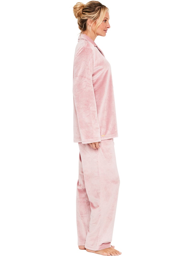 Pyjama pantalon chemise manches longues soft waffle Rose - Kiabi