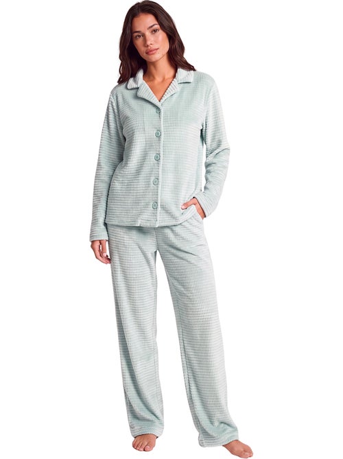 Pyjama pantalon chemise manches longues soft waffle - Kiabi Pyjama pantalon chemise manches longues soft waffle - Kiabi