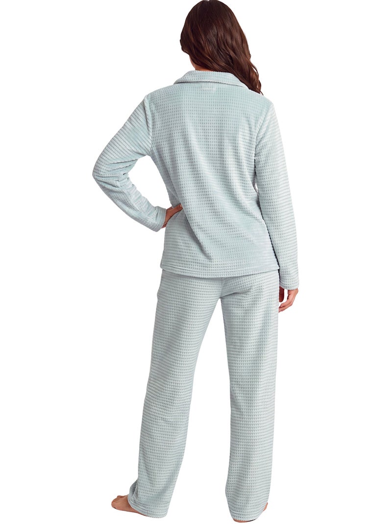 Pyjama pantalon chemise manches longues soft waffle Vert - Kiabi